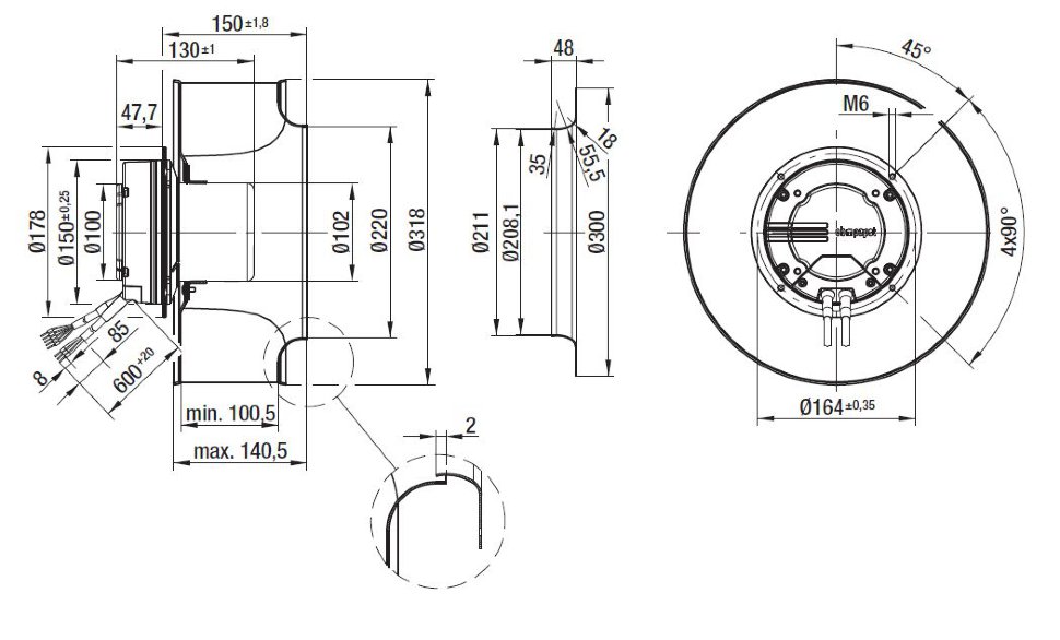 Вентилятор Ebmpapst R3G310-AI01-81 центробежный EC