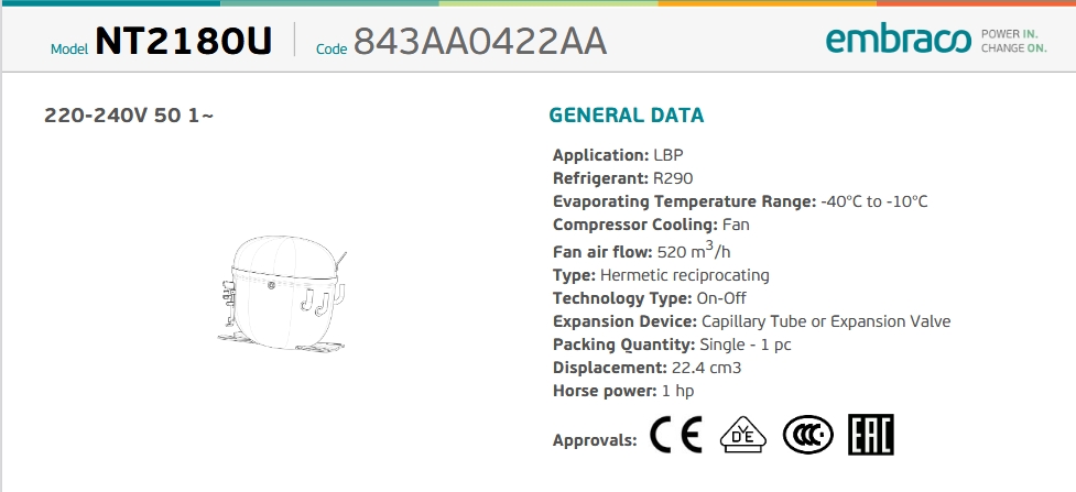 NT 2180U компрессор Embraco
