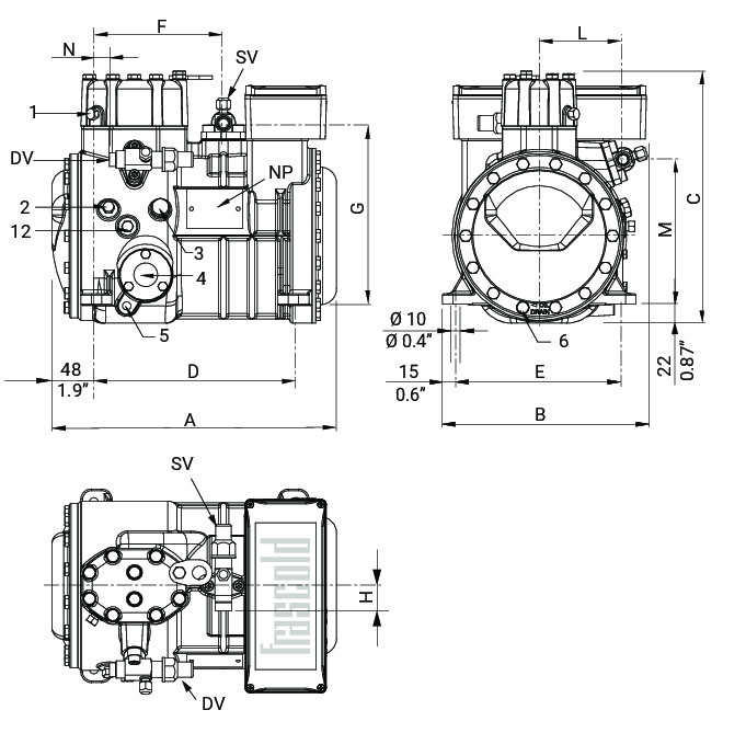 B1.5-10.1Y Frascold компрессор поршневой (1,1 кВт)