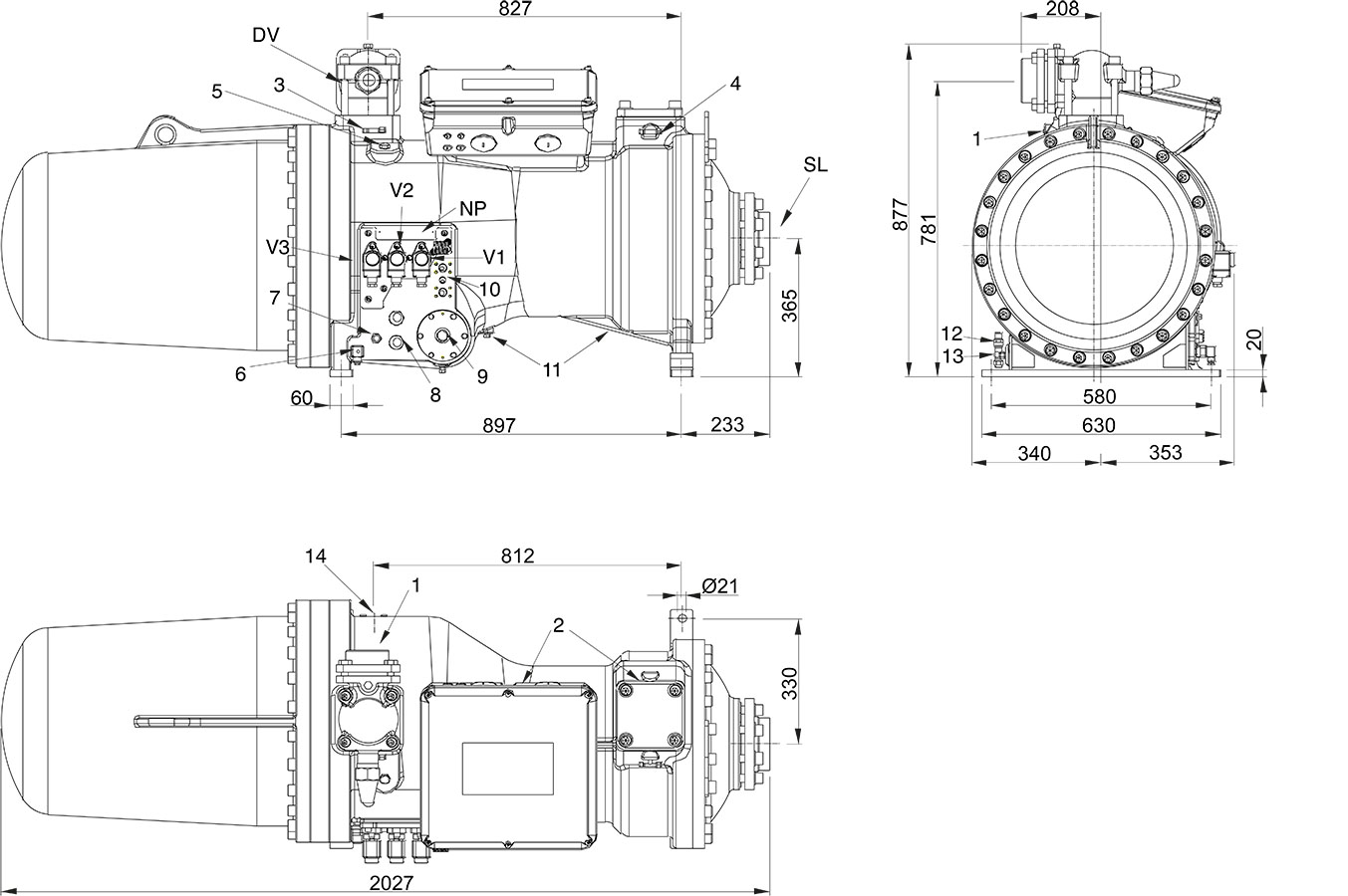 CXH91-280-1000Y Frascold винтовой компрессор (опции: SSV D125L/DSV D100L/ECO ASV/OFS/VD/POE170)